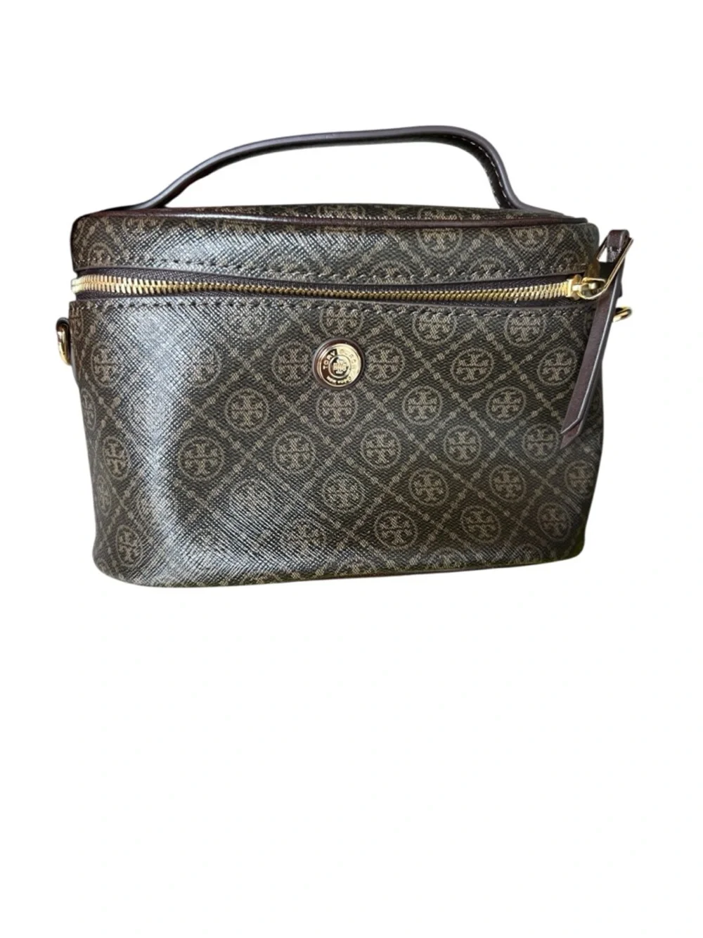 NWT Tory Burch T Monogram Coated Canvas Soft Vanity Case Crossbody Bag Purse‎